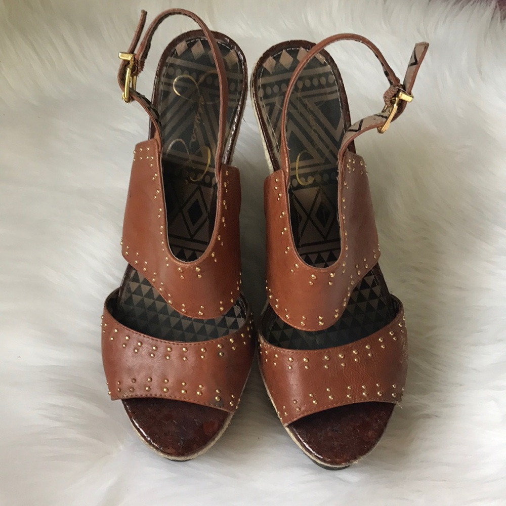 Jessica Simpson brown studded wedges